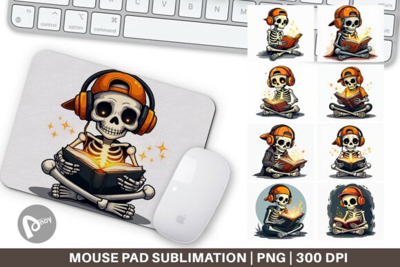 Bookworm Skeleton Mouse Pad: A Spooky and Studious Addition to Your Workspace