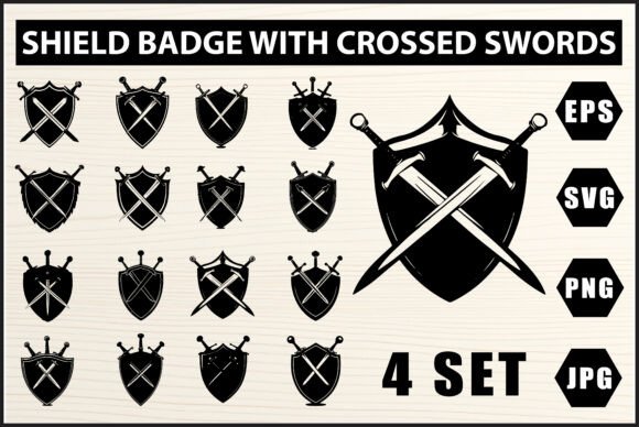 Crossed Sword Shield Logos Set: A Versatile Design Asset for Modern Branding and Creative Projects