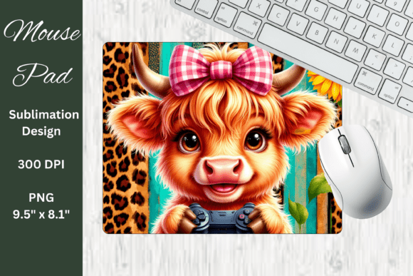 Cute Gamer Highland Cow Mouse Pad