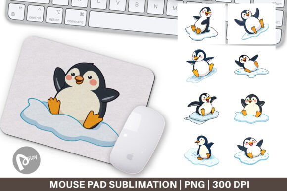 Mouse Pad Penguin Sliding on Ice