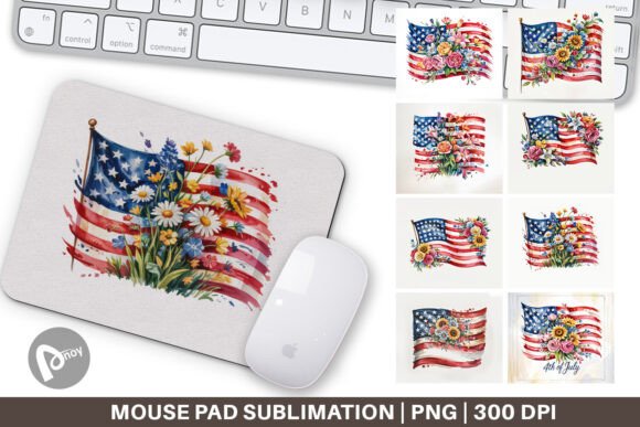 Mouse Pad Watercolor American Flag Flora: Practical Design Meets Desktop Function
