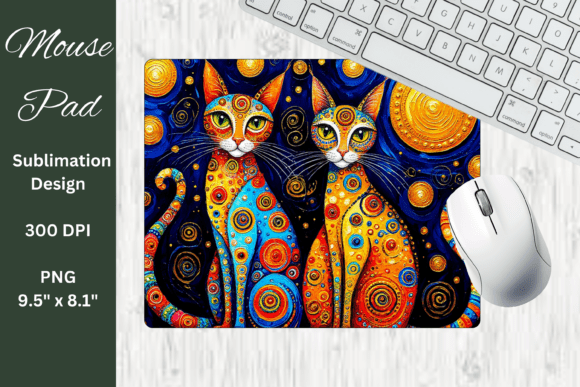 Vibrant Abstract Cats Mouse Pad